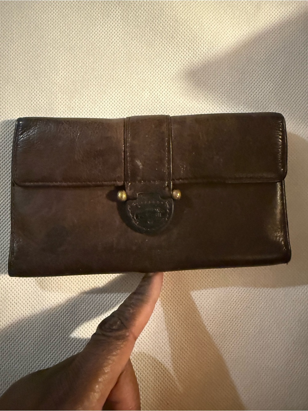 Fossil Dark Brown Leather Men's Wallet Clutch with Brass Accent